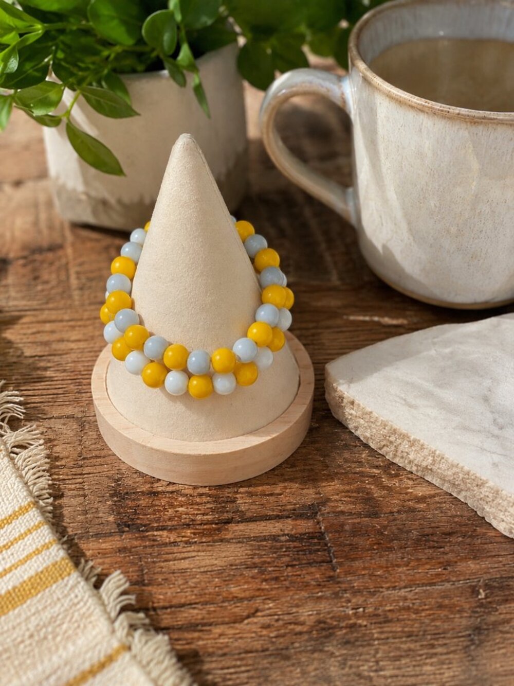 Sunshine & Slate Beaded Bracelet Set | Handmade Yellow & Gray Bracelet Gift Set